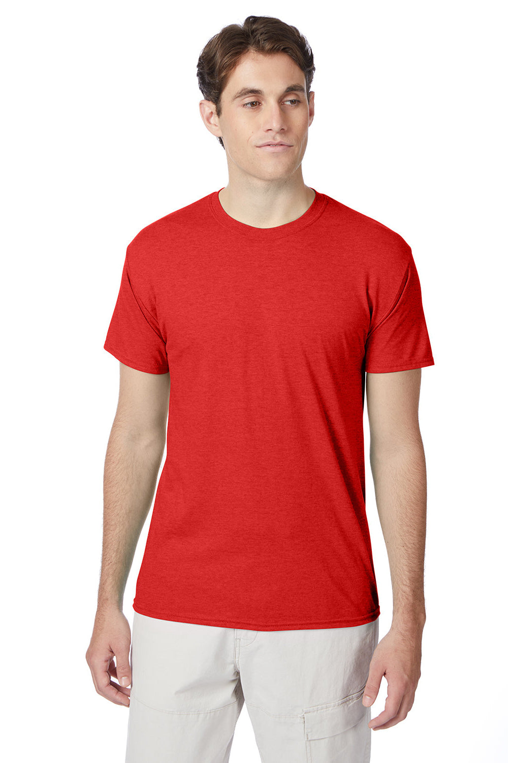 Hanes 42TB Mens X-Temp FreshIQ Moisture Wicking Short Sleeve Crewneck T-Shirt Heather Poppy Red Model Front