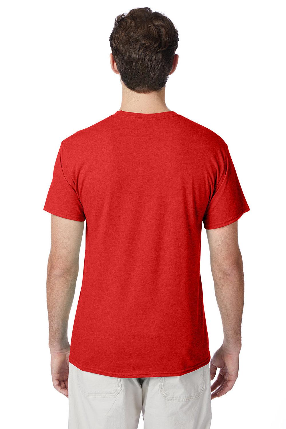 Hanes 42TB Mens X-Temp FreshIQ Moisture Wicking Short Sleeve Crewneck T-Shirt Heather Poppy Red Model Back