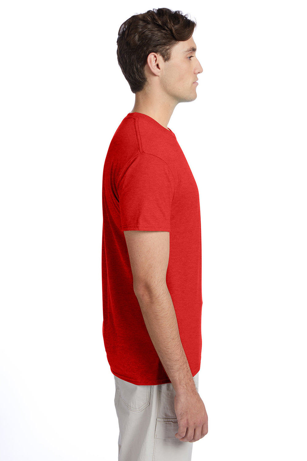 Hanes 42TB Mens X-Temp FreshIQ Moisture Wicking Short Sleeve Crewneck T-Shirt Heather Poppy Red Model Side