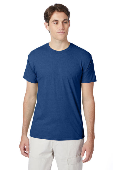 Hanes 42TB Mens X-Temp FreshIQ Moisture Wicking Short Sleeve Crewneck T-Shirt Heather Regal Navy Blue Model Front