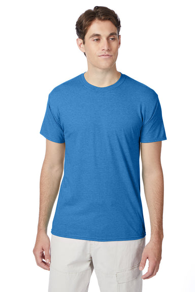 Hanes 42TB Mens X-Temp FreshIQ Moisture Wicking Short Sleeve Crewneck T-Shirt Heather Bonnet Blue Model Front