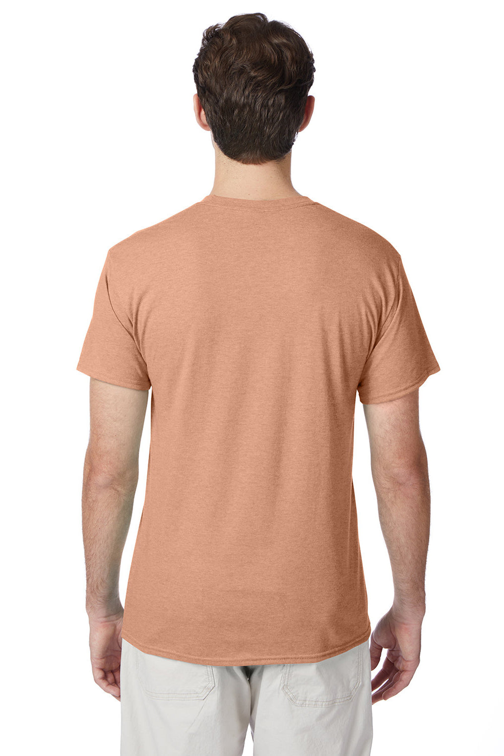 Hanes 42TB Mens X-Temp FreshIQ Moisture Wicking Short Sleeve Crewneck T-Shirt Heather Cantaloupe Orange Model Back