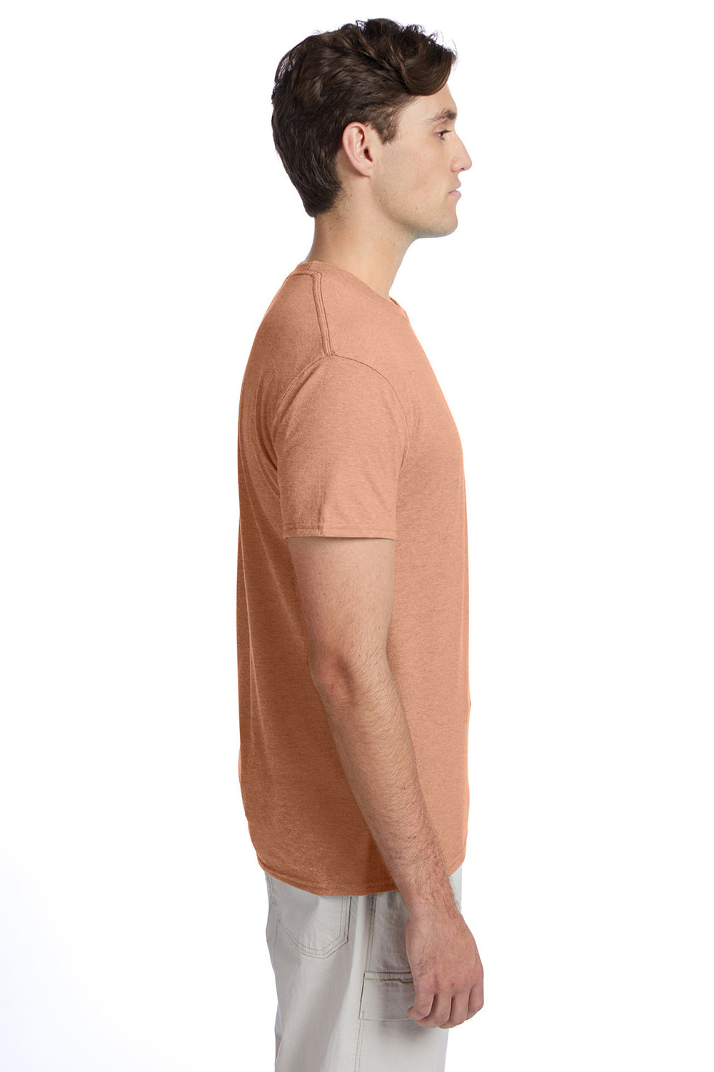 Hanes 42TB Mens X-Temp FreshIQ Moisture Wicking Short Sleeve Crewneck T-Shirt Heather Cantaloupe Orange Model Side