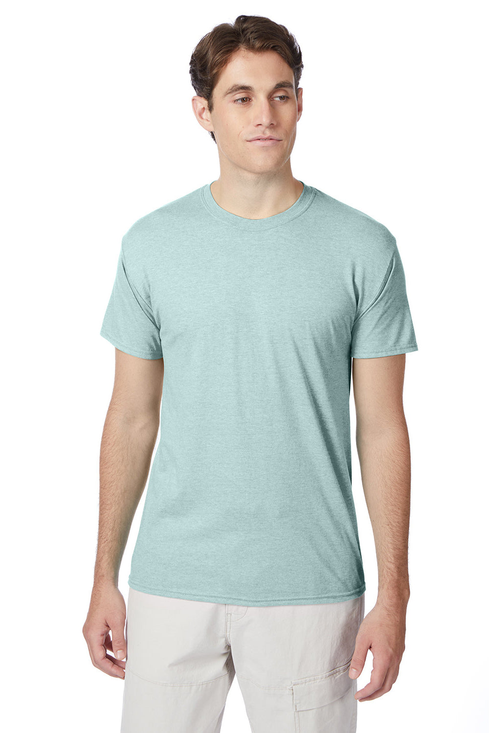 Hanes 42TB Mens X-Temp FreshIQ Moisture Wicking Short Sleeve Crewneck T-Shirt Heather Ice Fall Model Front