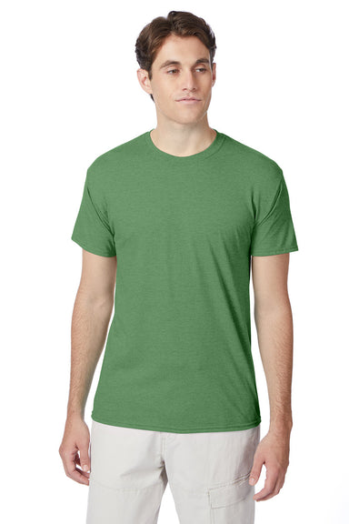 Hanes 42TB Mens X-Temp FreshIQ Moisture Wicking Short Sleeve Crewneck T-Shirt Heather True Green Model Front