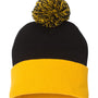 Sportsman Mens Pom-Pom Cuffed Beanie - Black/Gold - NEW