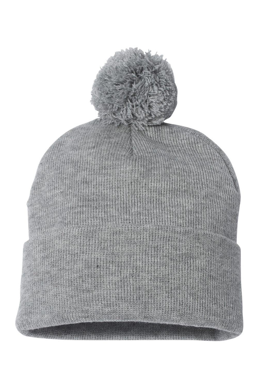 Sportsman SP15 Mens Pom-Pom Cuffed Beanie Heather Grey Flat Front