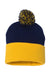 Sportsman SP15 Mens Pom-Pom Cuffed Beanie Navy Blue/Gold Flat Front