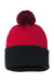 Sportsman SP15 Mens Pom-Pom Cuffed Beanie Red/Black Flat Front