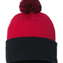 Sportsman Mens Pom-Pom Cuffed Beanie - Red/Black - NEW