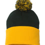 Sportsman Mens Pom-Pom Cuffed Beanie - Forest Green/Gold - NEW