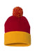 Sportsman SP15 Mens Pom-Pom Cuffed Beanie Red/Gold Flat Front