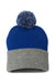 Sportsman SP15 Mens Pom-Pom Cuffed Beanie Royal Blue/Heather Grey Flat Front