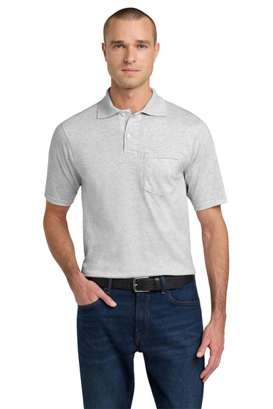 Jerzees 436MP/436P/436MPR Mens SpotShield Stain Resistant Short Sleeve Polo Shirt w/ Pocket Ash Grey Model Front