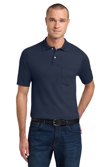 Jerzees 436MP/436P/436MPR Mens SpotShield Stain Resistant Short Sleeve Polo Shirt w/ Pocket Navy Blue Model Front