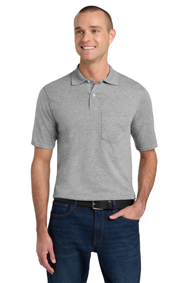 Jerzees 436MP/436P/436MPR Mens SpotShield Stain Resistant Short Sleeve Polo Shirt w/ Pocket Oxford Grey Model Front