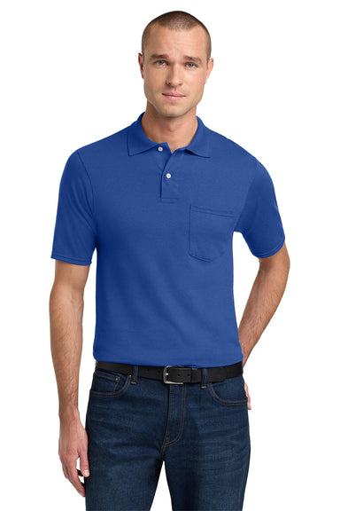 Jerzees 436MP/436P/436MPR Mens SpotShield Stain Resistant Short Sleeve Polo Shirt w/ Pocket Royal Blue Model Front