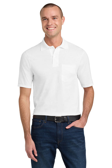 Jerzees 436MP/436P/436MPR Mens SpotShield Stain Resistant Short Sleeve Polo Shirt w/ Pocket White Model Front