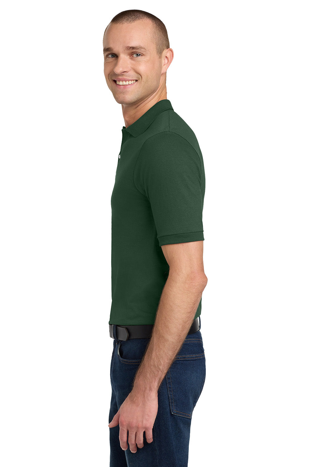 Jerzees 437M/437/437MSR Mens SpotShield Stain Resistant Short Sleeve Polo Shirt Forest Green Model Side