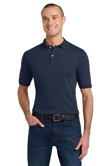 Jerzees 437M/437/437MSR Mens SpotShield Stain Resistant Short Sleeve Polo Shirt Navy Blue Model Front