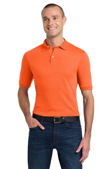 Jerzees 437M/437/437MSR Mens SpotShield Stain Resistant Short Sleeve Polo Shirt Safety Orange Model Front