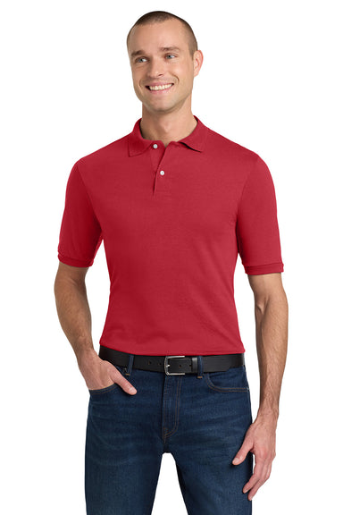 Jerzees 437M/437/437MSR Mens SpotShield Stain Resistant Short Sleeve Polo Shirt True Red Model Front