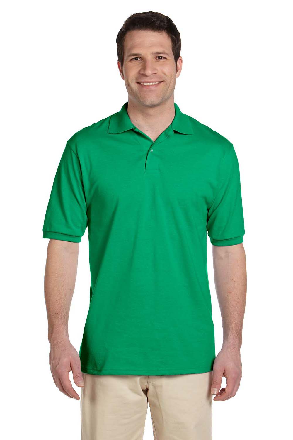 Jerzees 437M/437/437MSR Mens SpotShield Stain Resistant Short Sleeve Polo Shirt Kelly Green Model Front