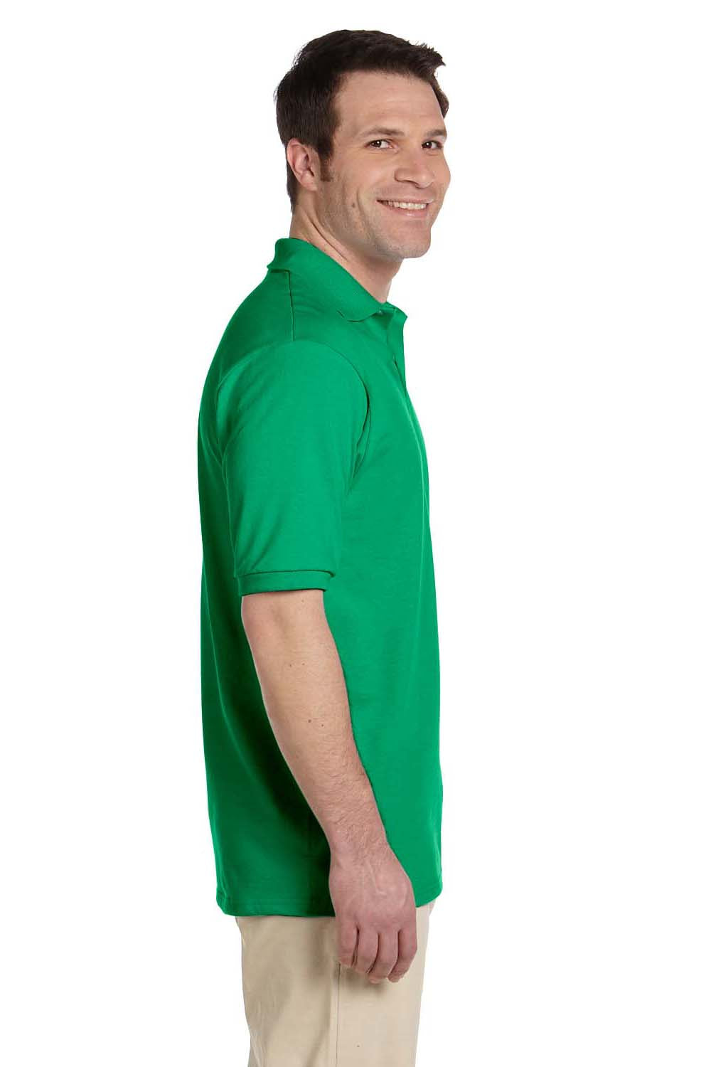 Jerzees 437M/437/437MSR Mens SpotShield Stain Resistant Short Sleeve Polo Shirt Kelly Green Model Side