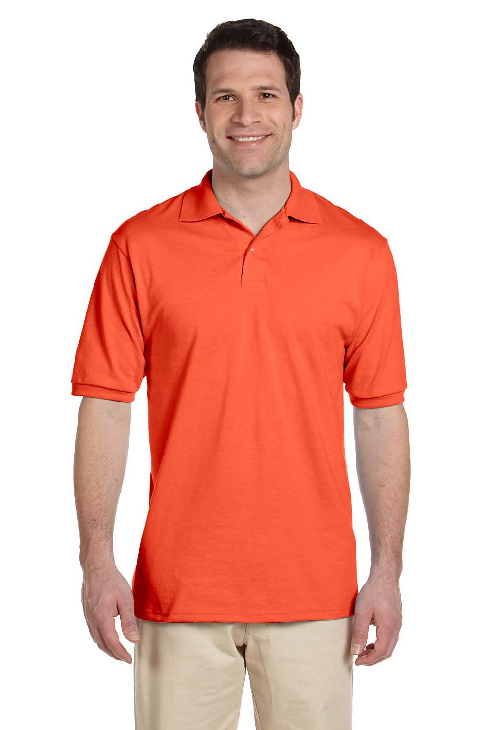 Jerzees 437M/437/437MSR Mens SpotShield Stain Resistant Short Sleeve Polo Shirt Burnt Orange Model Front