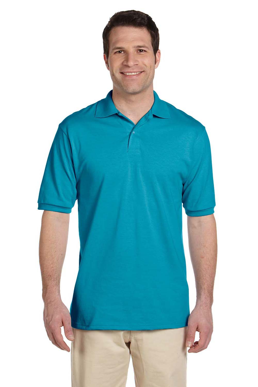 Jerzees 437M/437/437MSR Mens SpotShield Stain Resistant Short Sleeve Polo Shirt California Blue Model Front