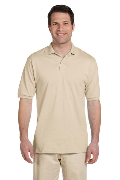 Jerzees 437M/437/437MSR Mens SpotShield Stain Resistant Short Sleeve Polo Shirt Sandstone Model Front