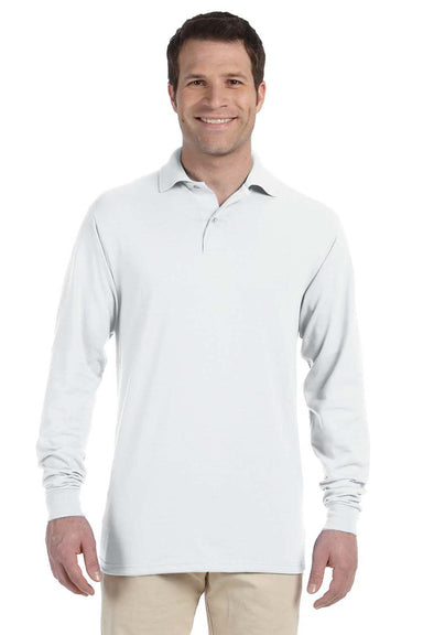 Jerzees 437ML/437MLR Mens SpotShield Stain Resistant Long Sleeve Polo Shirt White Model Front