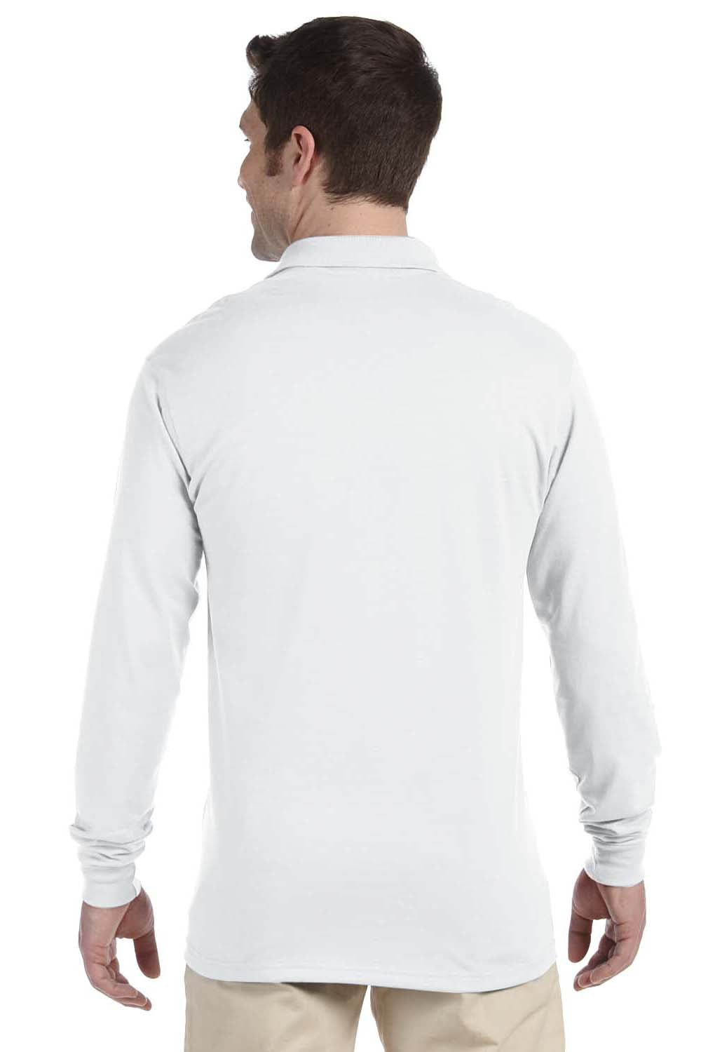 Jerzees 437ML/437MLR Mens SpotShield Stain Resistant Long Sleeve Polo Shirt White Model Back