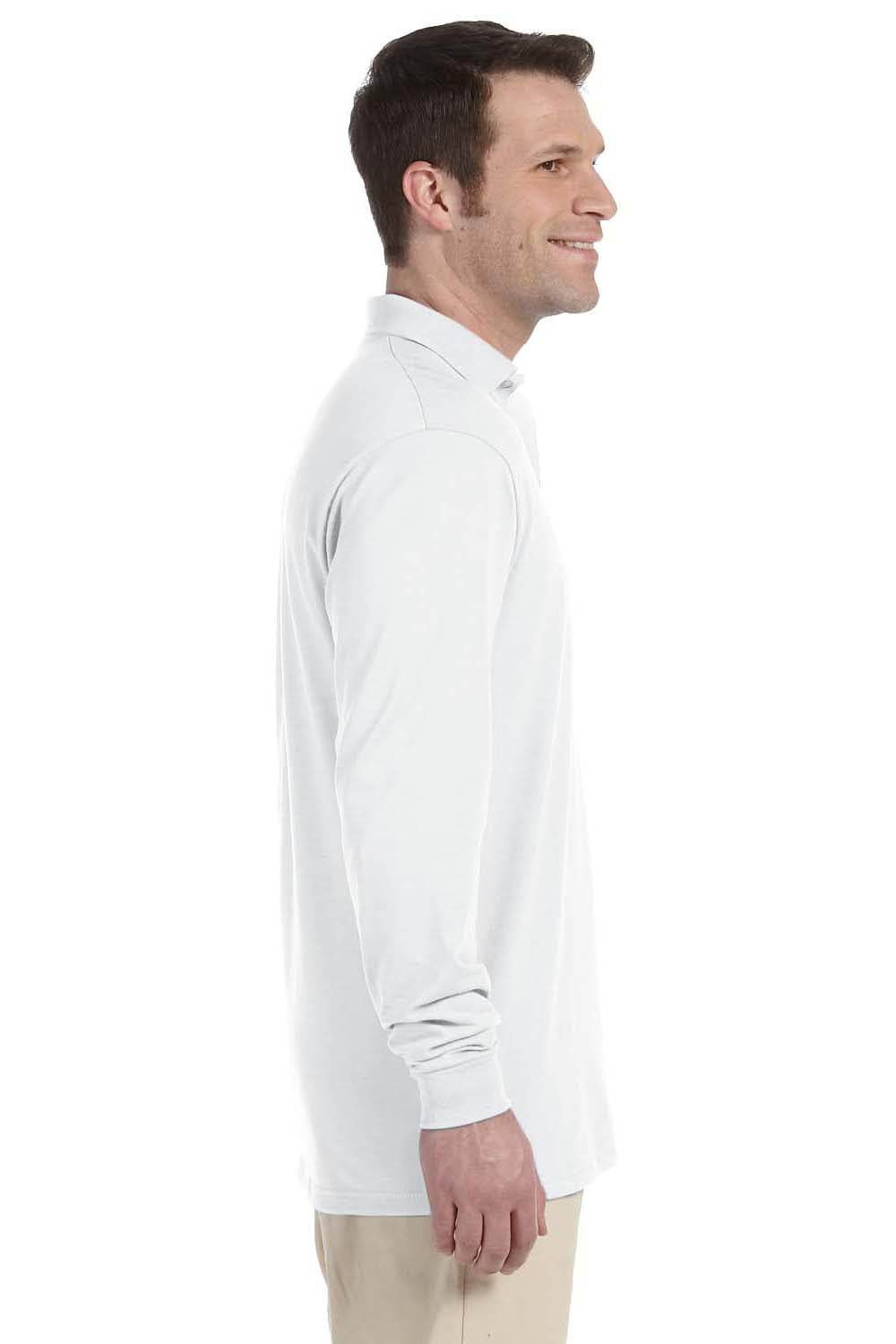 Jerzees 437ML/437MLR Mens SpotShield Stain Resistant Long Sleeve Polo Shirt White Model Side