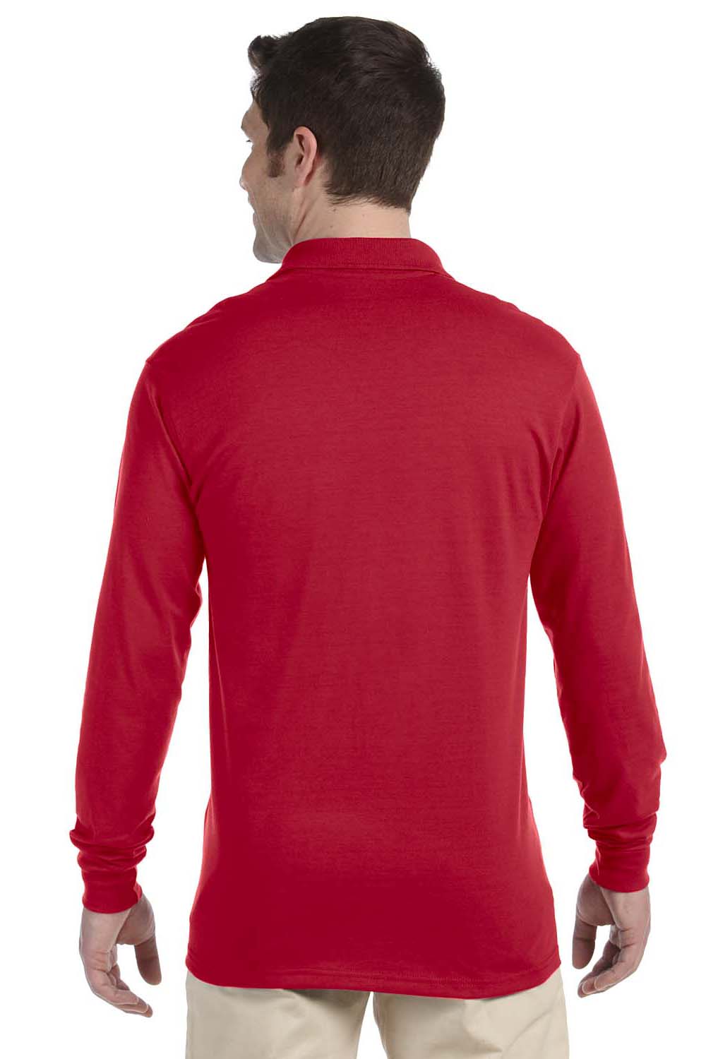 Jerzees 437ML/437MLR Mens SpotShield Stain Resistant Long Sleeve Polo Shirt True Red Model Back