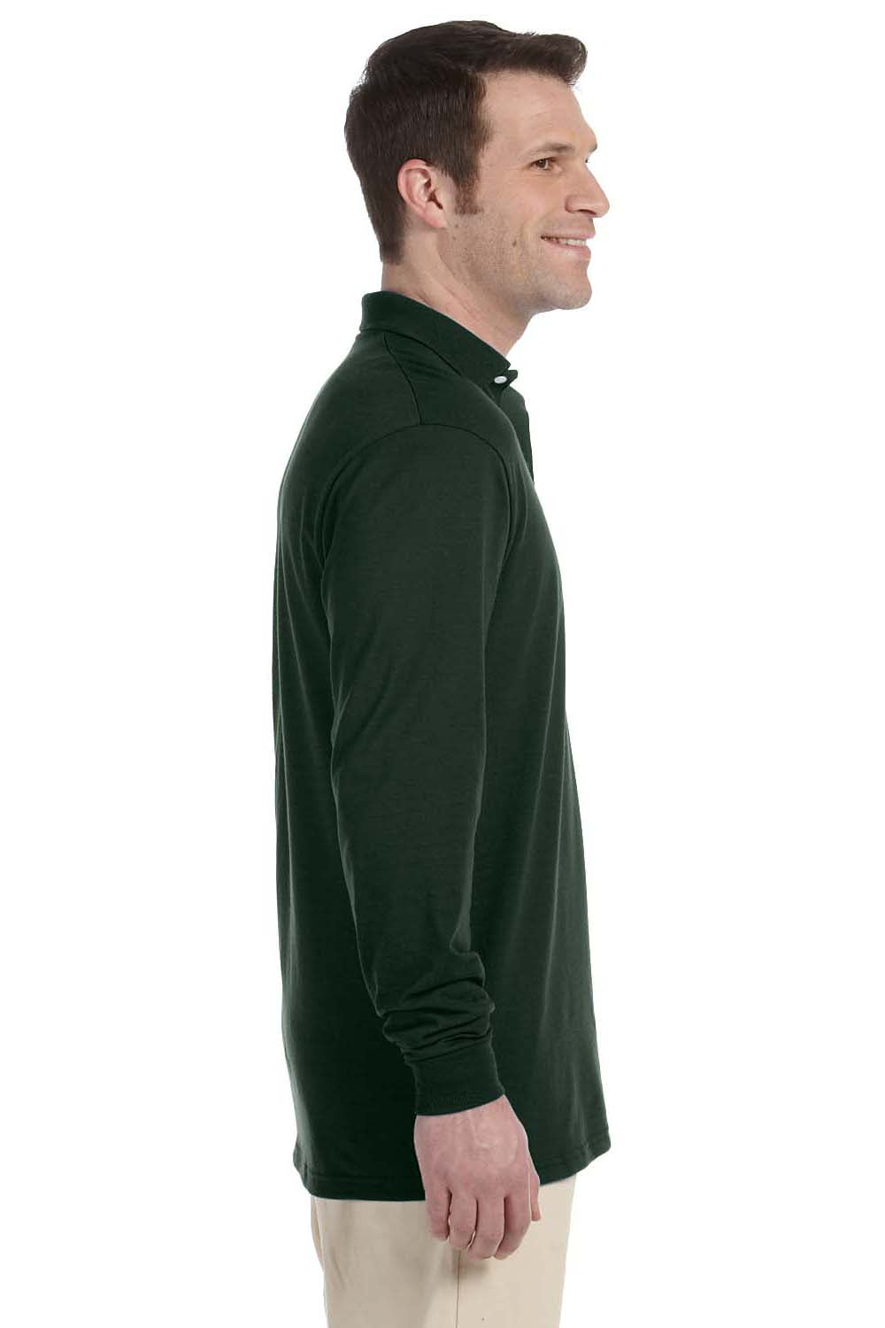 Jerzees 437ML/437MLR Mens SpotShield Stain Resistant Long Sleeve Polo Shirt Forest Green Model Side