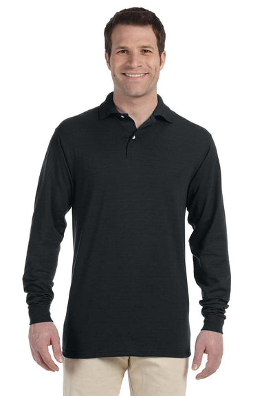 Jerzees 437ML/437MLR Mens SpotShield Stain Resistant Long Sleeve Polo Shirt Black Model Front