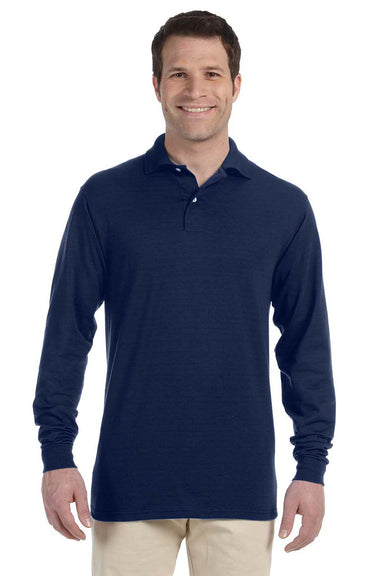 Jerzees 437ML/437MLR Mens SpotShield Stain Resistant Long Sleeve Polo Shirt Navy Blue Model Front