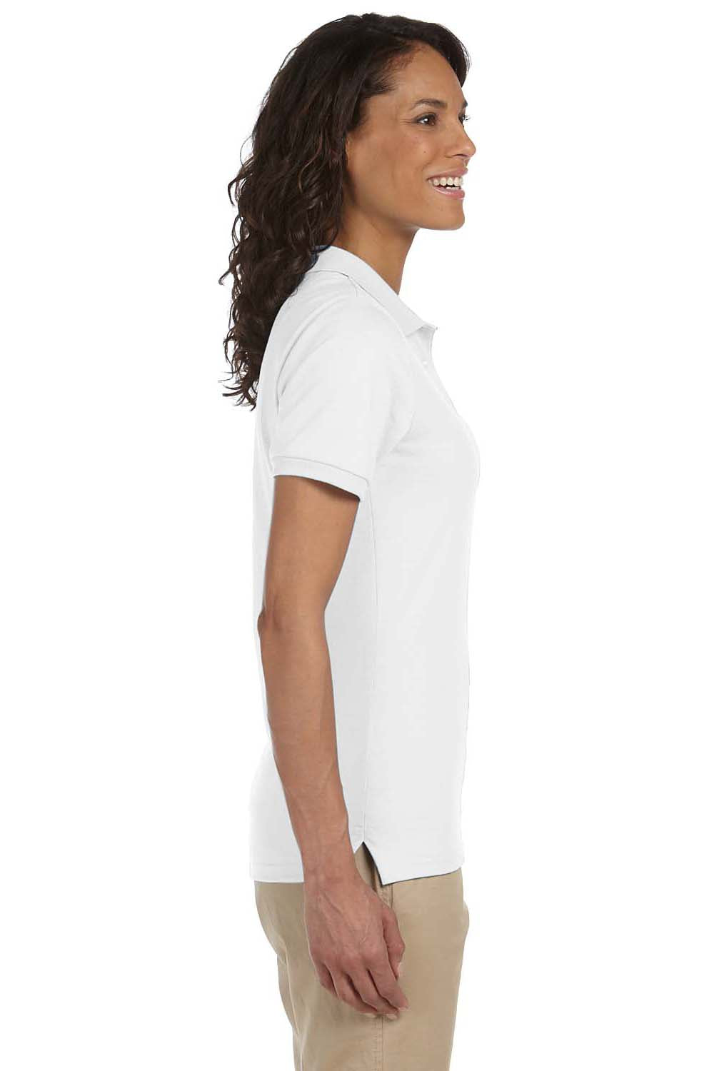 Jerzees 437W/437WR Womens SpotShield Stain Resistant Short Sleeve Polo Shirt White Model Side