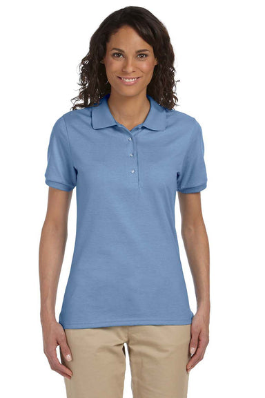 Jerzees 437W/437WR Womens SpotShield Stain Resistant Short Sleeve Polo Shirt Light Blue Model Front