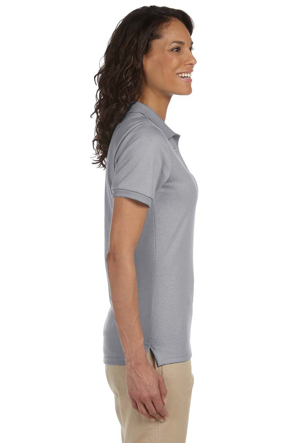 Jerzees 437W/437WR Womens SpotShield Stain Resistant Short Sleeve Polo Shirt Oxford Grey Model Side