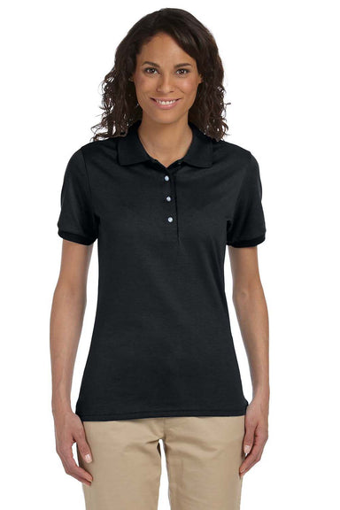 Jerzees 437W/437WR Womens SpotShield Stain Resistant Short Sleeve Polo Shirt Black Model Front