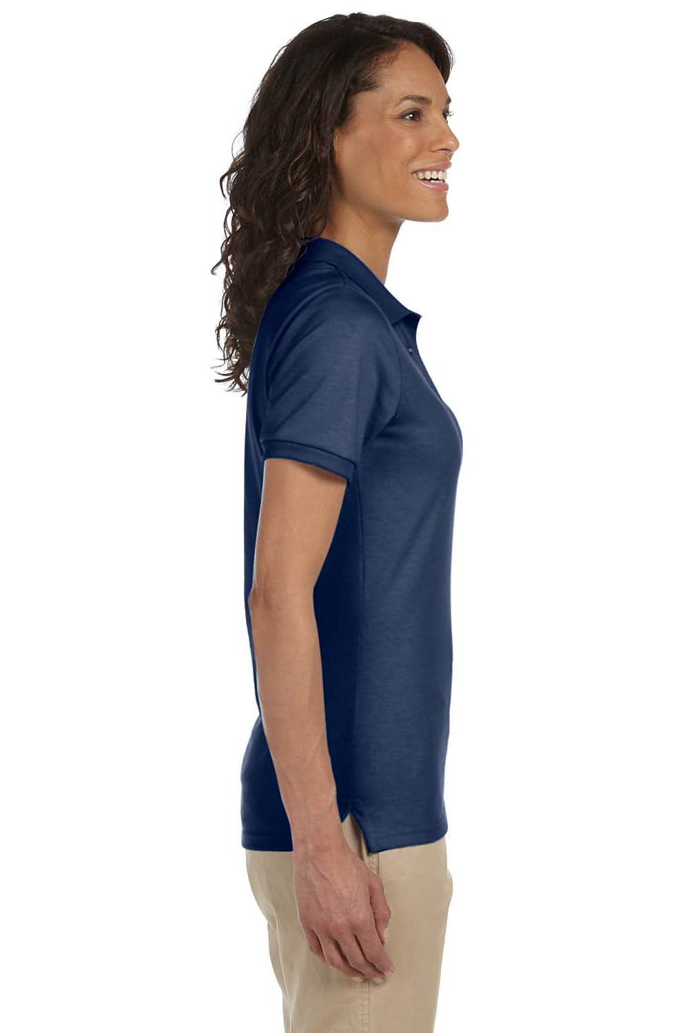 Jerzees 437W/437WR Womens SpotShield Stain Resistant Short Sleeve Polo Shirt Navy Blue Model Side