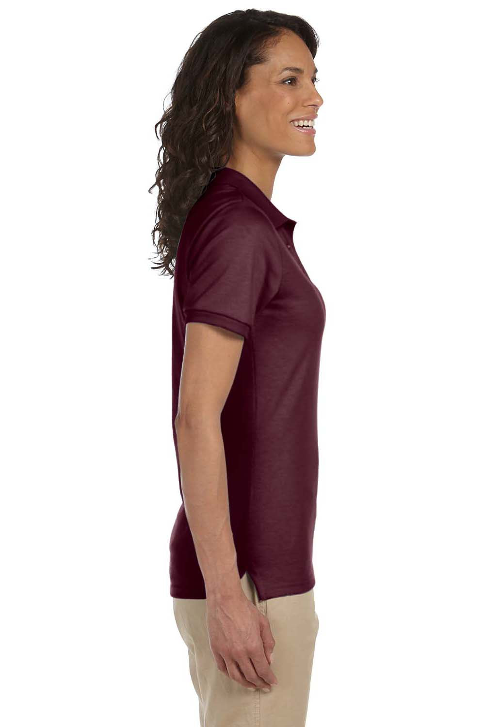 Jerzees 437W/437WR Womens SpotShield Stain Resistant Short Sleeve Polo Shirt Maroon Model Side