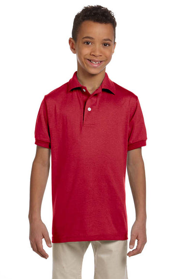 Jerzees 437Y/437YR Youth SpotShield Stain Resistant Short Sleeve Polo Shirt True Red Model Front