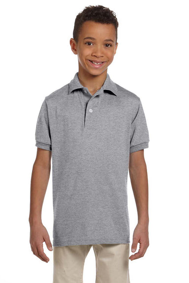 Jerzees 437Y/437YR Youth SpotShield Stain Resistant Short Sleeve Polo Shirt Oxford Grey Model Front