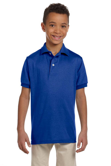 Jerzees 437Y/437YR Youth SpotShield Stain Resistant Short Sleeve Polo Shirt Royal Blue Model Front