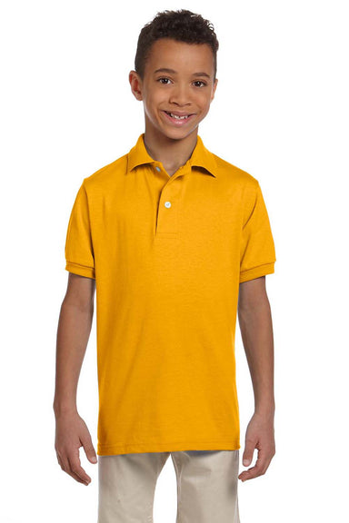 Jerzees 437Y/437YR Youth SpotShield Stain Resistant Short Sleeve Polo Shirt Gold Model Front