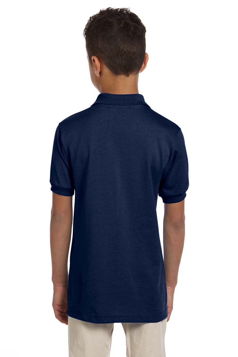 Jerzees 437Y/437YR Youth SpotShield Stain Resistant Short Sleeve Polo Shirt Navy Blue Model Back