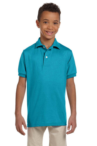 Jerzees 437Y/437YR Youth SpotShield Stain Resistant Short Sleeve Polo Shirt California Blue Model Front